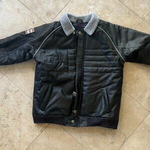 Unisex Phat Farm Black Faux Leather Bomber Jacket